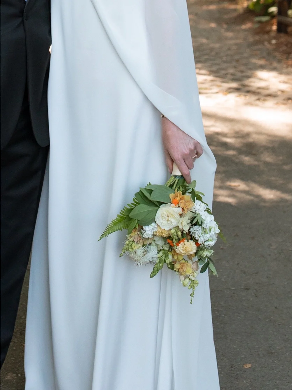 Tempete square neck wedding dress and knot scarf size s